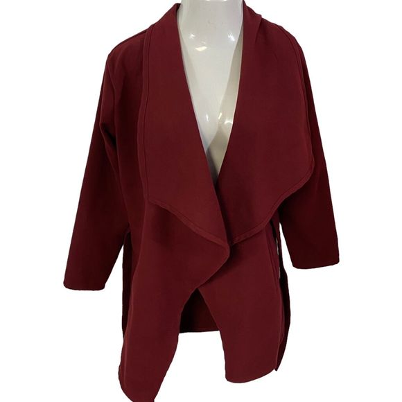 Fashion Nova Blazer Womens Medium Red Waterfall Belted Jacket Office Casual Fall - Picture 2 of 11